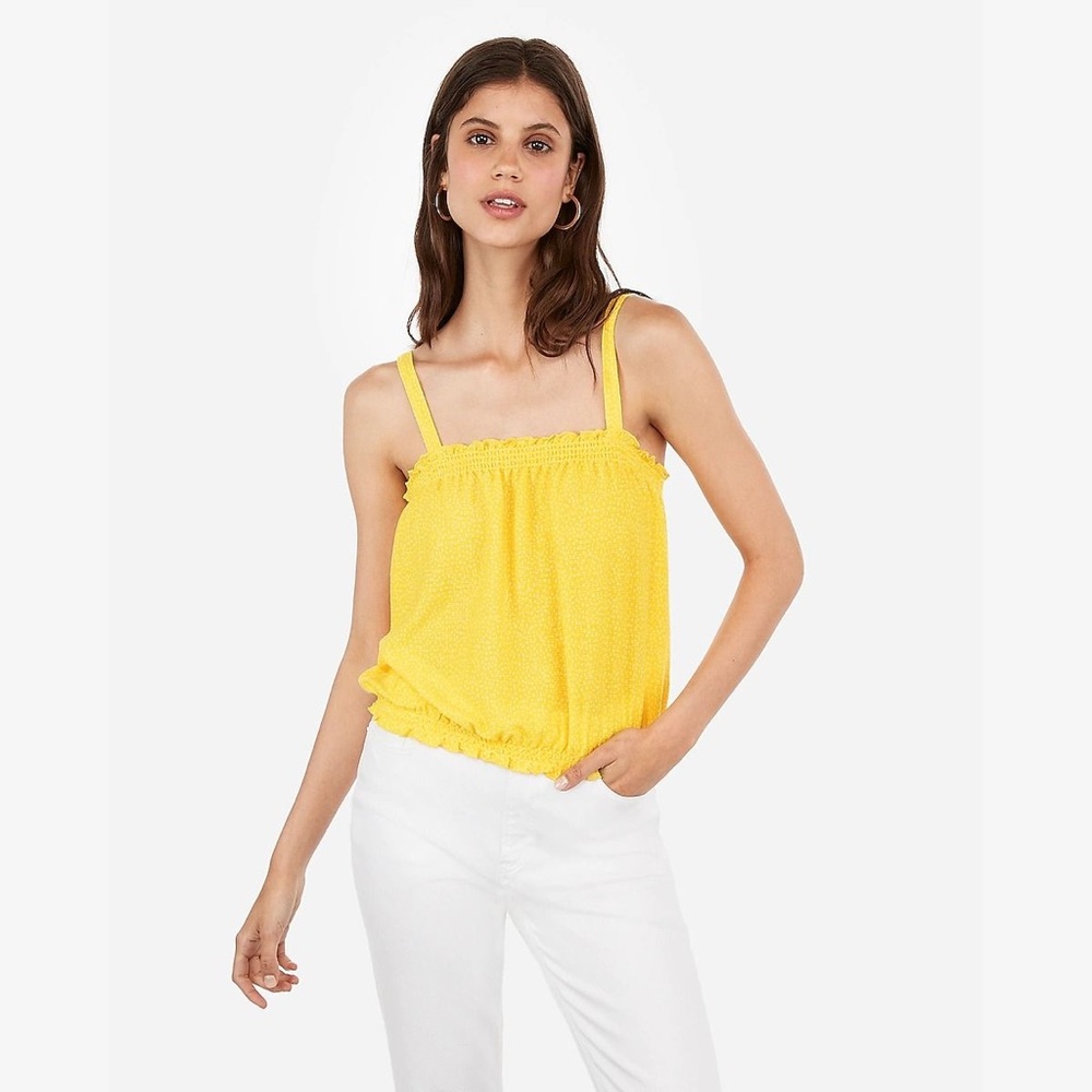 BNWT Express Printed Smocked Top; XS; Yellow